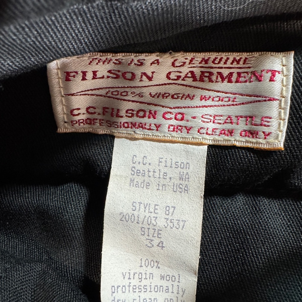 Vintage Filson Mackinaw 100% Wool Pants Mens 34x33 Black Trousers USA Made Heavy - Picture 2 of 10